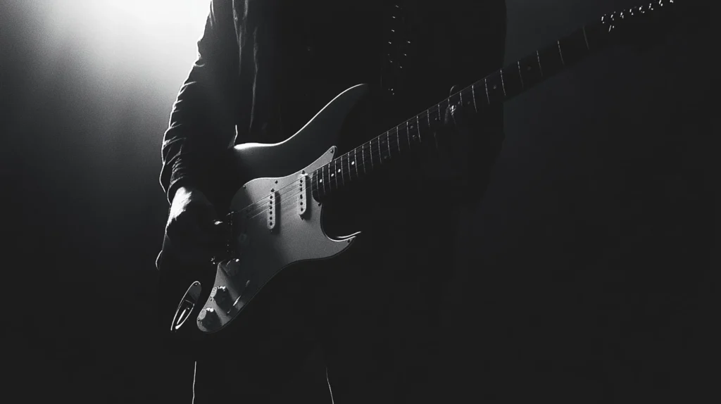 Guitarist on black background