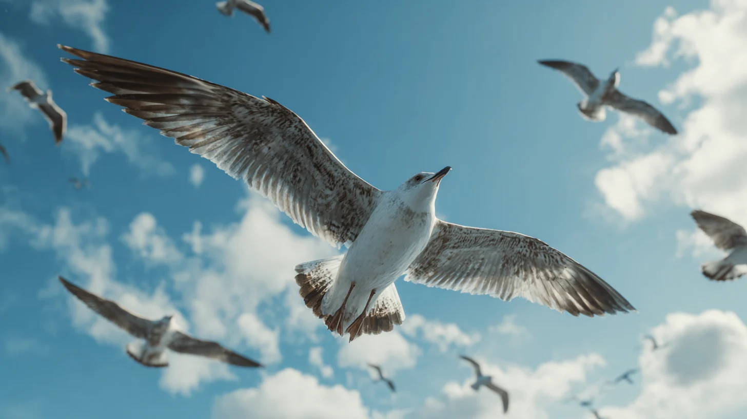 Seagulls against a blue sky